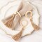 4 Natural Cream Round Wooden Napkin Rings Beaded Woven Jute Tassels Party Events